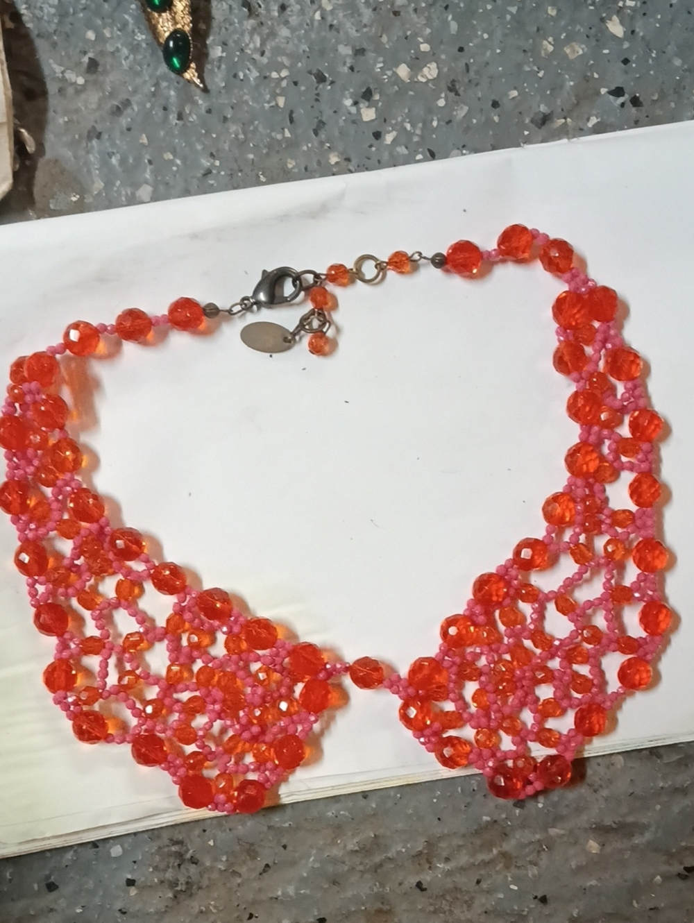 Vibrant Pink & Orange Beaded Collar Necklace